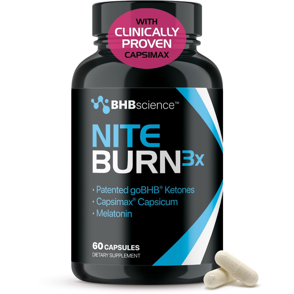 Night Burn Keto BHB Exogenous Ketones Supplement - Real Ketones Keto Diet Pills with Patented goBHB Capsimax and Melatonin for Body Sculpting (60 Count (Pack of 1), Nite)