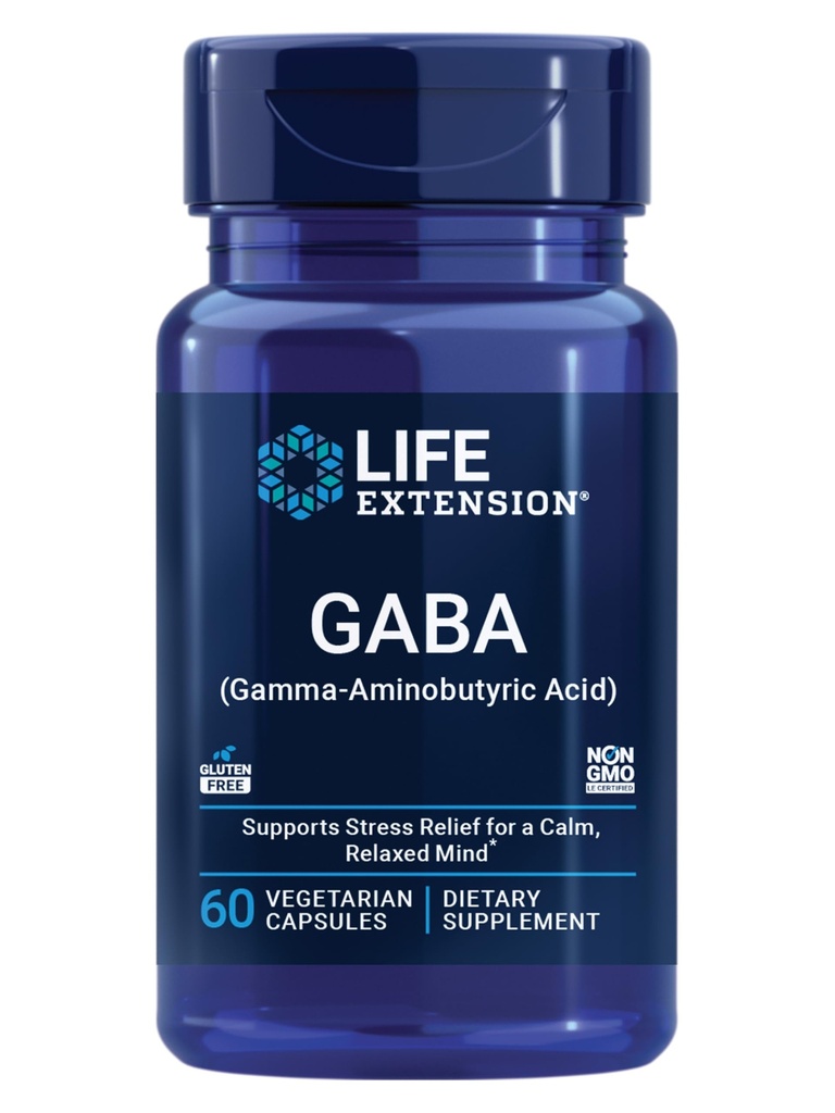 Life Extension GABA, Stress Support, GABA Supplement, Mood Support, Sleep, Relaxation, Gluten-Free, Non-GMO, Vegetarian, 60 cápsulas