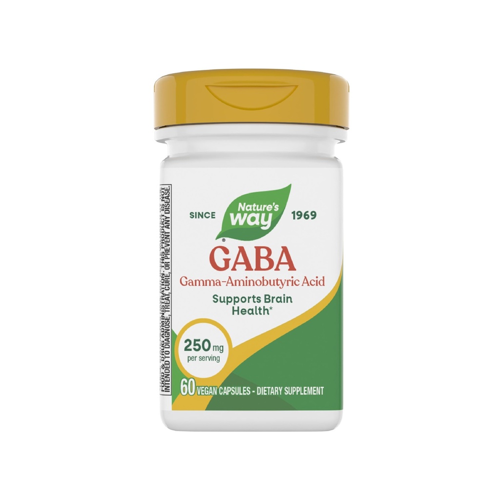 Nature's Way GABA, Gamma-Aminobutyric Acid, Supports Brain Health*, 250 mg per Serving, 60 Vegan Capsules (Packaging May Vary)
