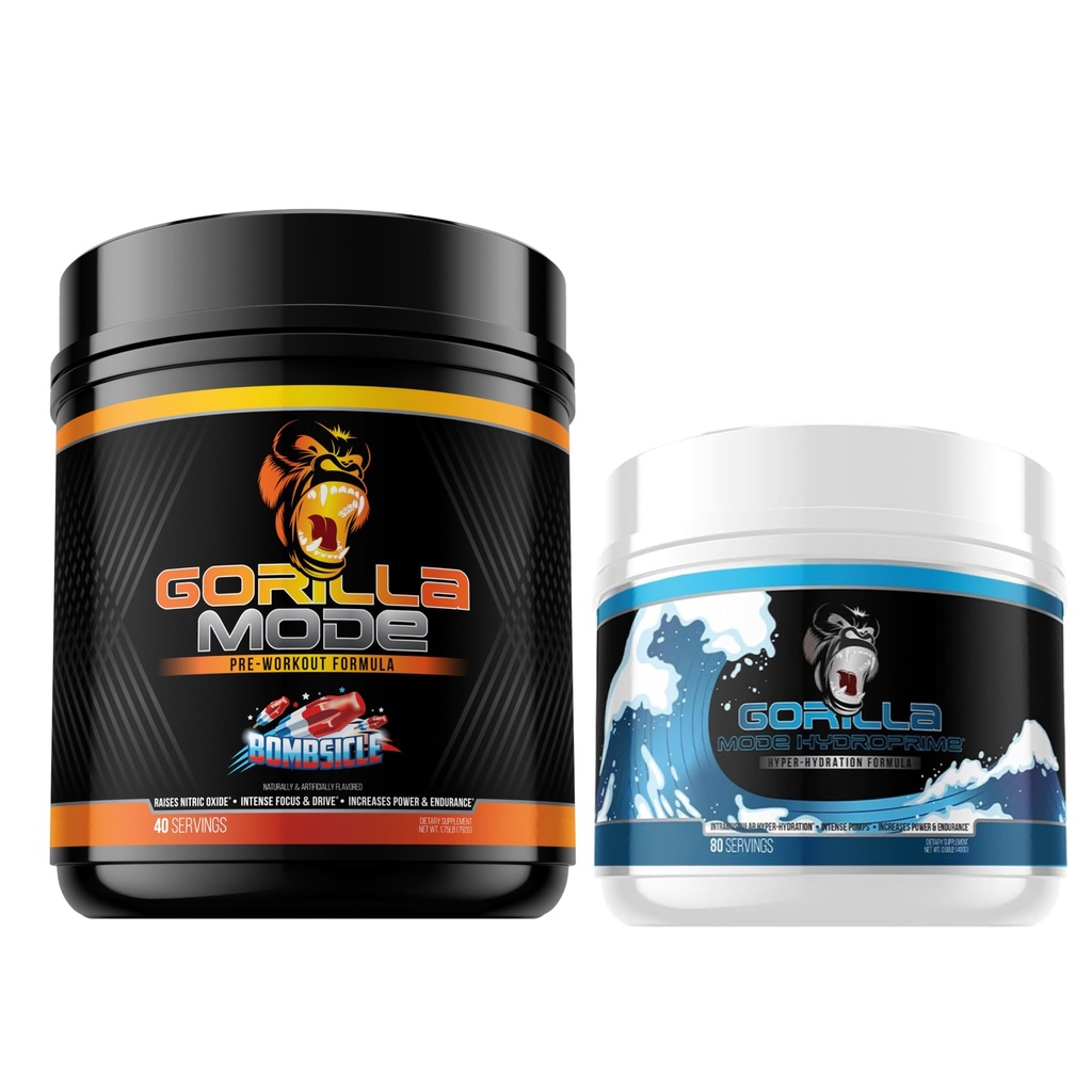 Modo gorila Pre Workout (Bombsicle) + HydroPrime Glycerol Pre Workout - Estadio integral para hiper-hidración, bomba, poder, resistencia y termoregulación