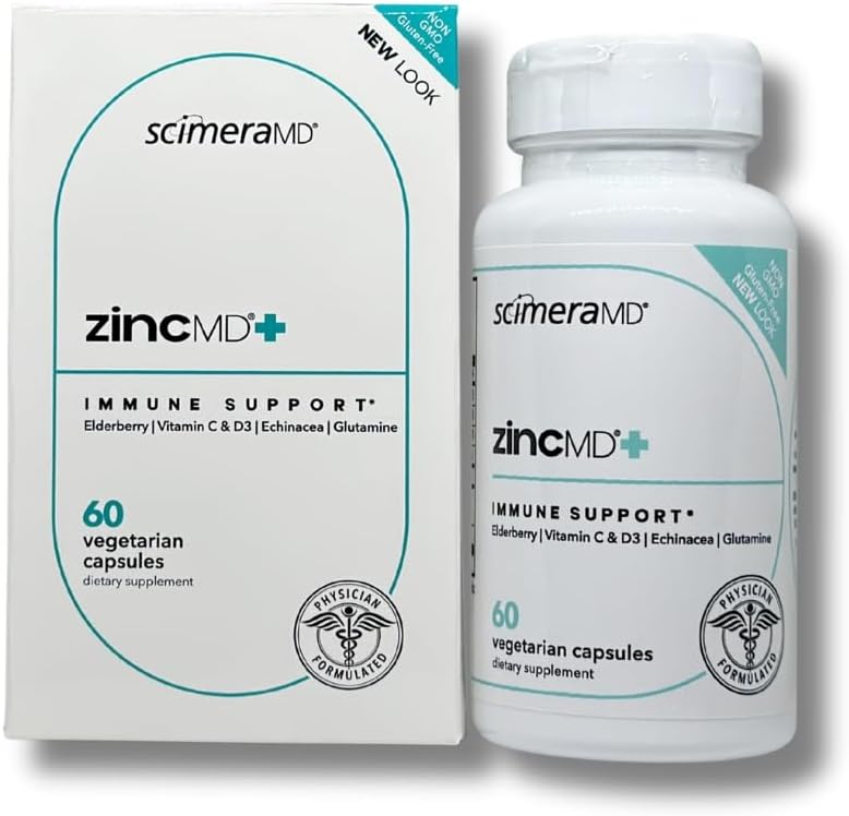 ScimeraMD® ZincMD Immune Support Suplemento con Zinc, Elderberry, Vitamina C, Vitamina D y Echinacea, 60 CT