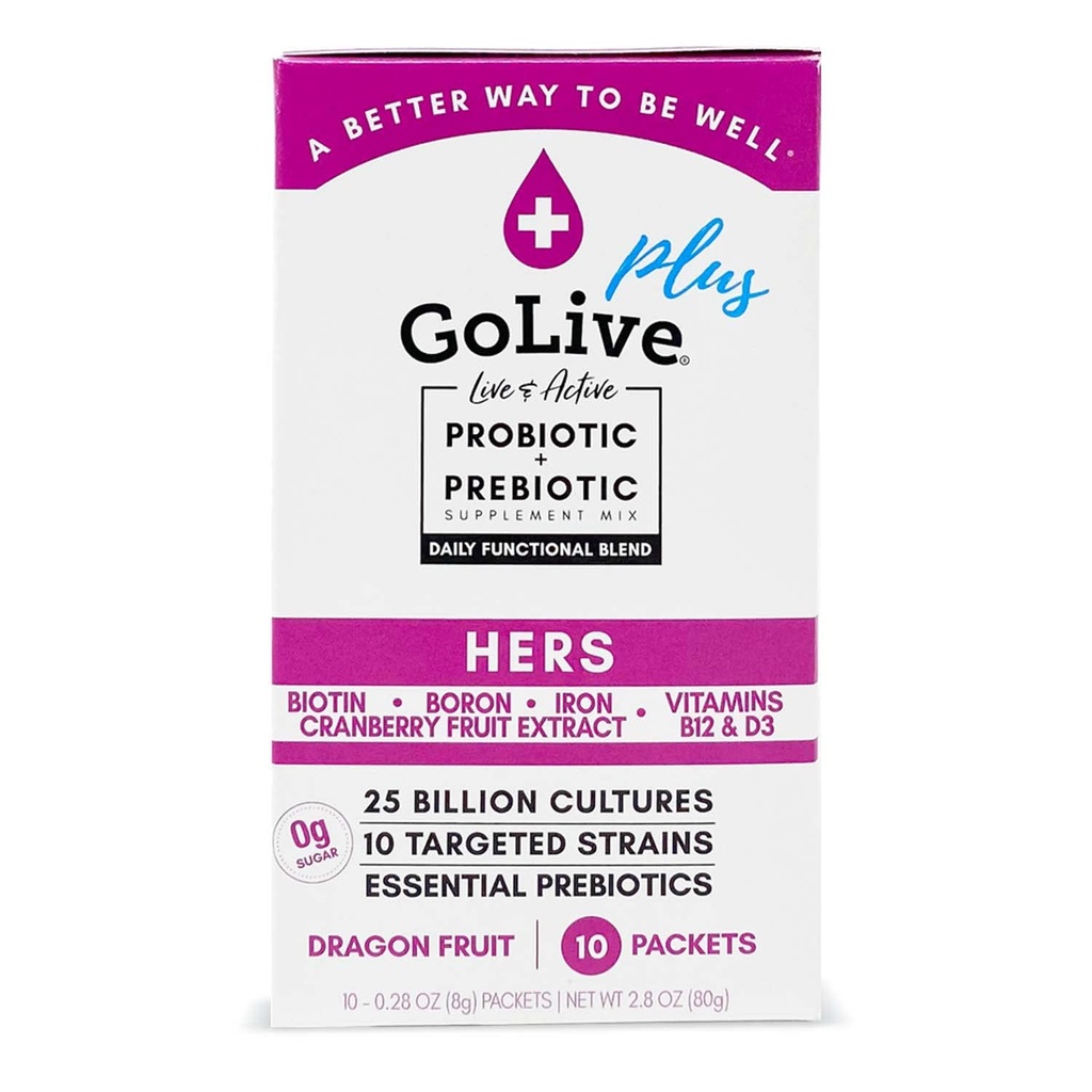 Probiótico GoLive para Mujeres – Polvo sin azúcar con Prebióticos, Arándano, Biotina, B12 &amp; D3-25 Billones CFUs, 10 Estrechos clínicos – Apoyo Vaginal, Digestivo, UT &amp; Immune Health