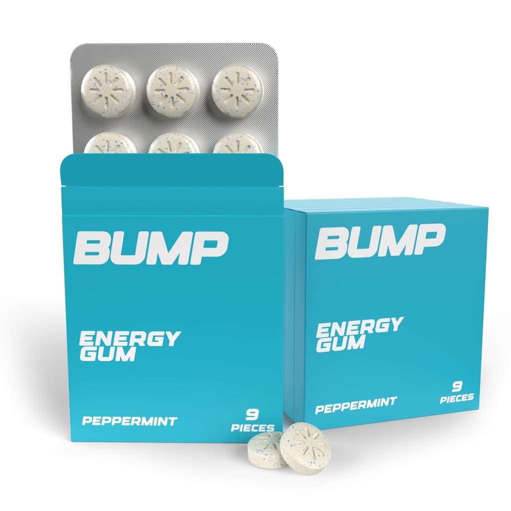 BUMP Energy Gum – Nootropic Energy Chewing Gum with 40mg Natural Caffeine, L-Theanine & B Vitamins – Sugar-Free Vegan Peppermint – 54 Count