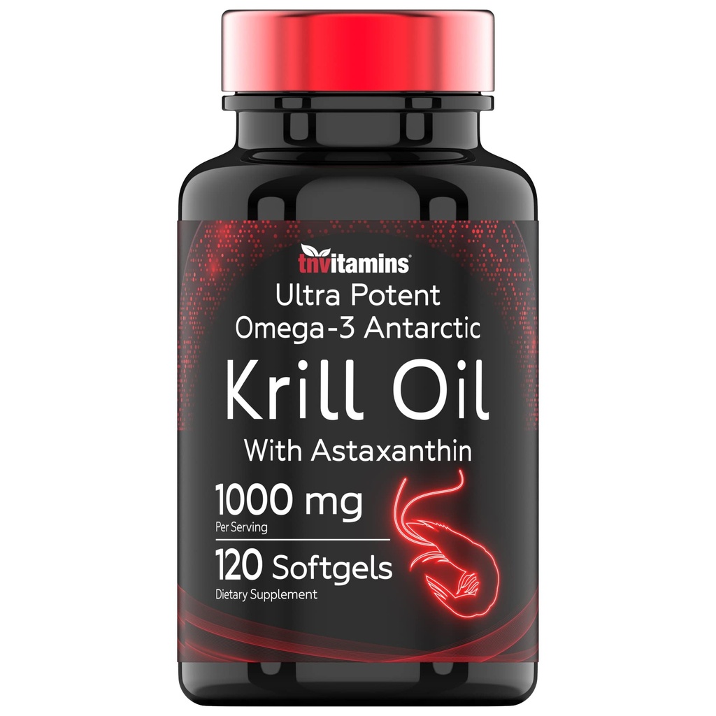 Antarctic Krill Oil 1000mg - 120 Softgels with Astaxanthin | 1000mg Red Krill Oil, 200 mg Phospholipids, 120 mg EPA, 80 mg DHA, 200 mcg Astaxanthin | Potent & Pure Omega-3 Cold Water Antarctic Krill