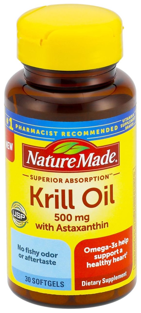 Nature Made, Superior Absorption Krill Oil 500mg with Omega 3 Softgels, 30 Count
