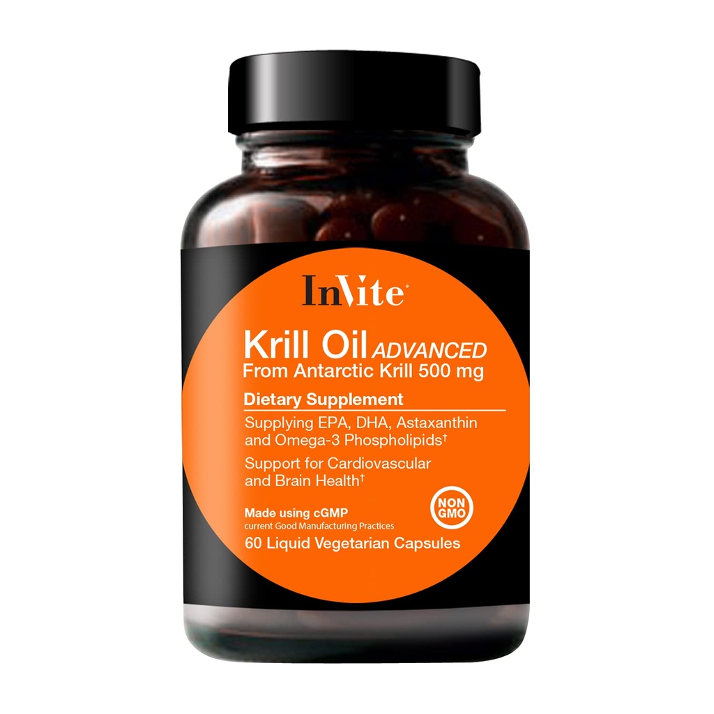 Invite Health Krill Oil Advanced - Supports Cardiovascular and Brain Health - Supplies EPA, DHA, Astaxanthin and Omega-3 Phospholipids - 60 Capsules