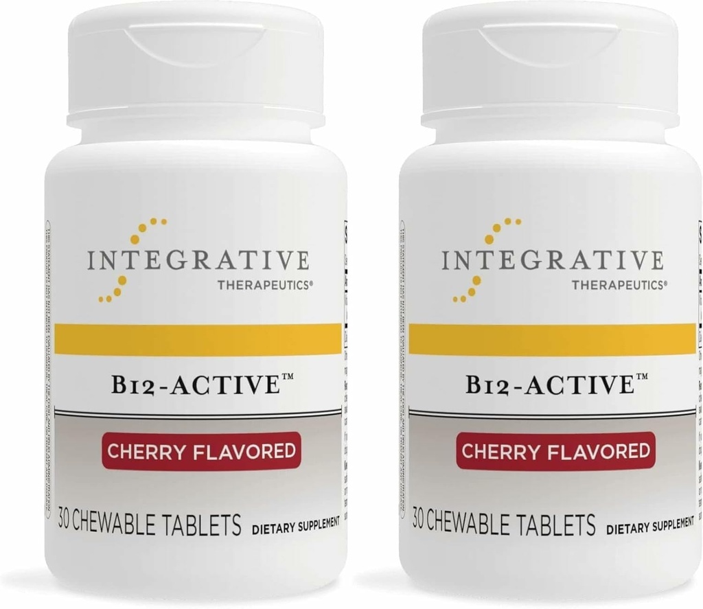 Terapéutica Integrativa B-12 Activo, Vitamina B12, soporta función Nerve*, sabor cereza, 30 Tabletas Chewable - 2 Pack