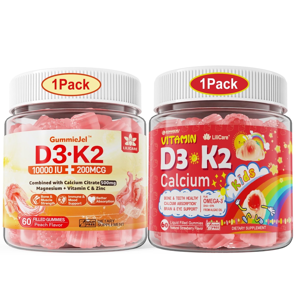 LILICARE Bundle Vitamin D3K2 Gummies for Kids & D3K2 Gummies for Adults