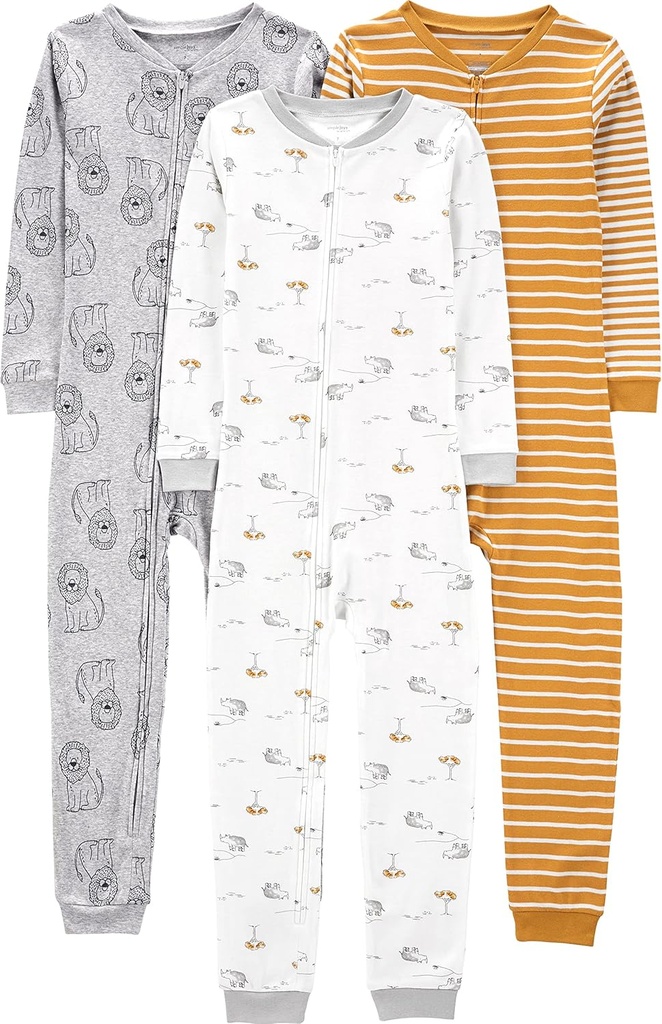 Joyas simples de los niños de Carter 3-Pack Snug Fit Footless Cotton Pajamas