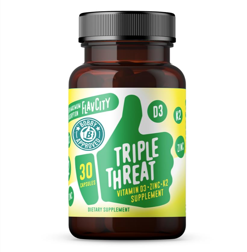FlavCity Vitamin D3, K2 & Zinc - Triple Threat Supplement - Daily or Seasonal Immune Support - Vitamin D with K2 for Enhanced Absorption - Promote Healthy Bones & Skin (30 Capsules)
