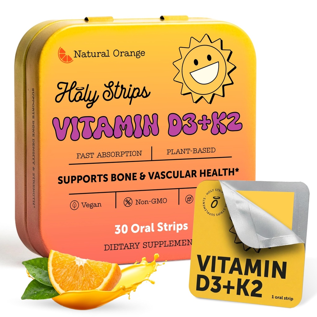 Vitamina D3 K2 Suplemento 5000 UI - Fajas orales de absorción rápida para la salud de los huesos y el corazón - Vitamina D K2 Fórmula de base vegetal - D3K2 - Vitamina D3 con K2- No GMO - Libre de azúcar (30 conde)