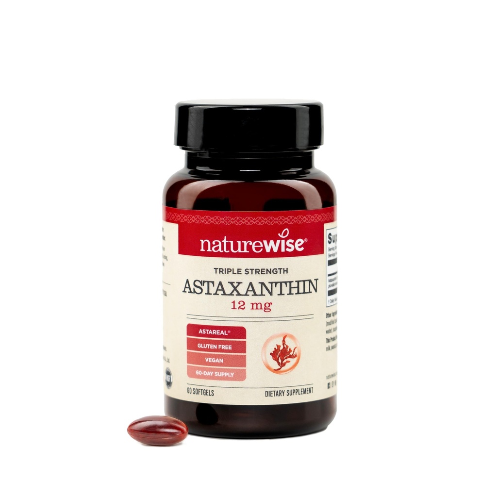 NatureWise Triple Strength Astaxanthin 12mg with AstaReal® - Vegan Antioxidant Supplement with Organic Coconut Oil - NSF Certified Gluten Free, Non-GMO - 60 Softgels[60 Day Supply]