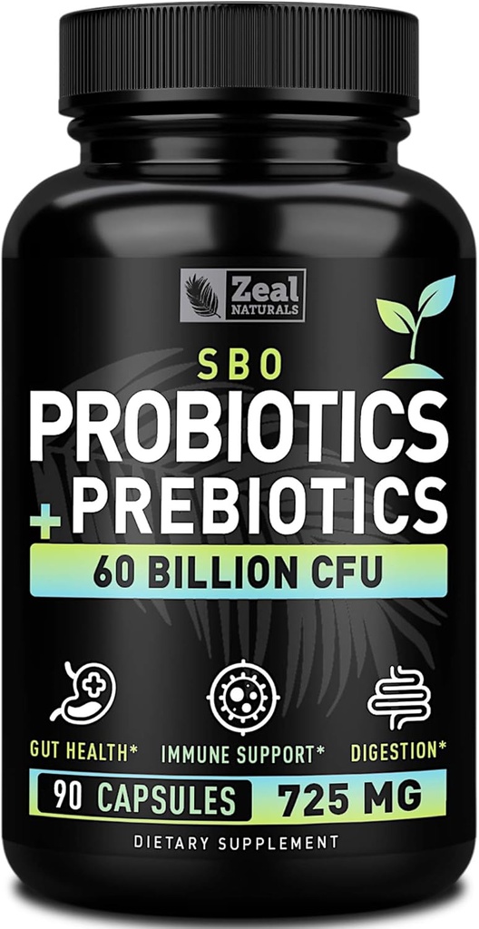 Probióticos y Prebióticos + Probióticos SBO (60 Billones CFU TENIDO 90 cápsulas) Acidophilus Probiótico w. Saccharomyces Boulardii, Bifidobacterium + Spore Probiótico &amp; Orgánica Espejo Prebiótico Fibra Blend