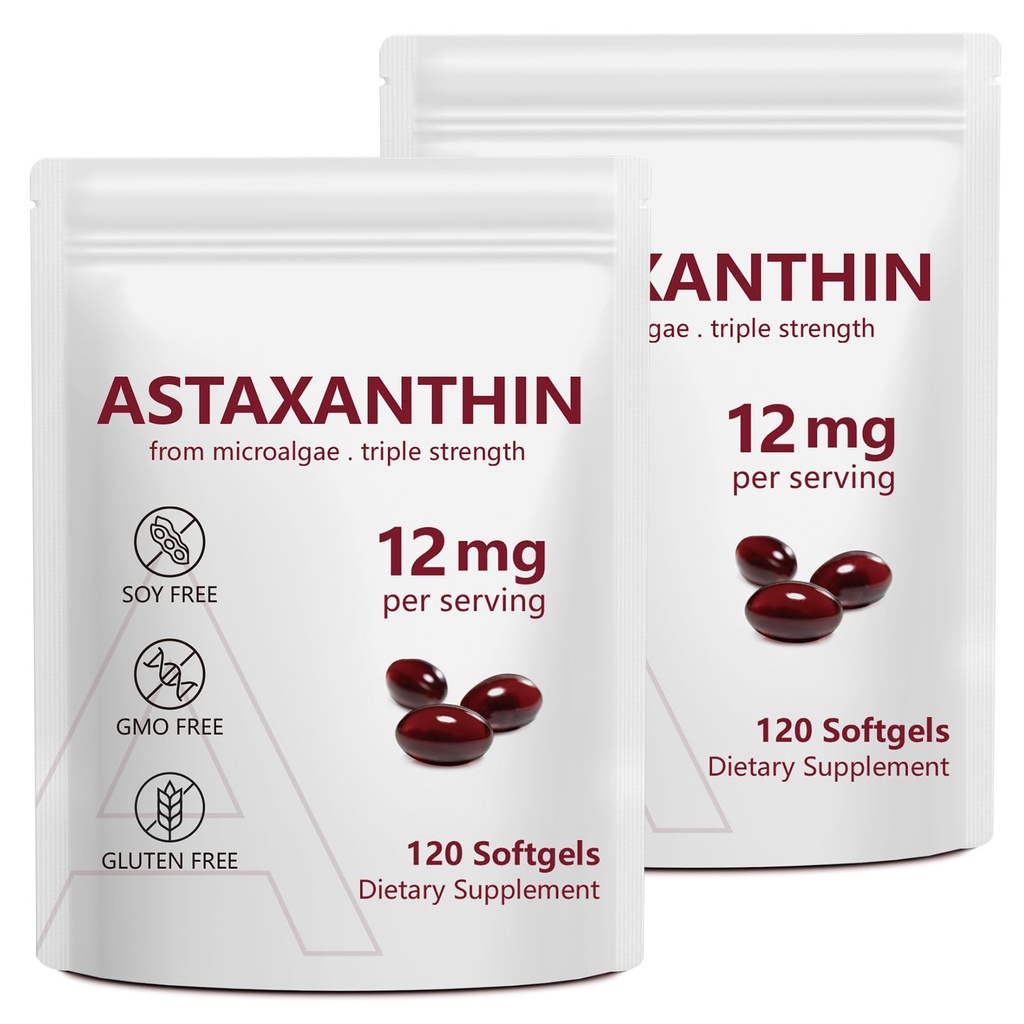 2 Pack Astaxanthin 12mg, Premium Astaxanthin Antioxidant Supplements with Antioxidant Activity, Supports Eye, Immune, Skin Health, Internal Circulation