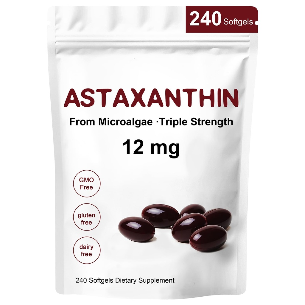 Astaxanthin 12mg,240 Softgels,Premium Astaxanthin Antioxidant Supplements,Supports Eye,Skin,Immune,Internal Circulation,Non-GMO, Gluten Free, No Soy-8 Month Supply