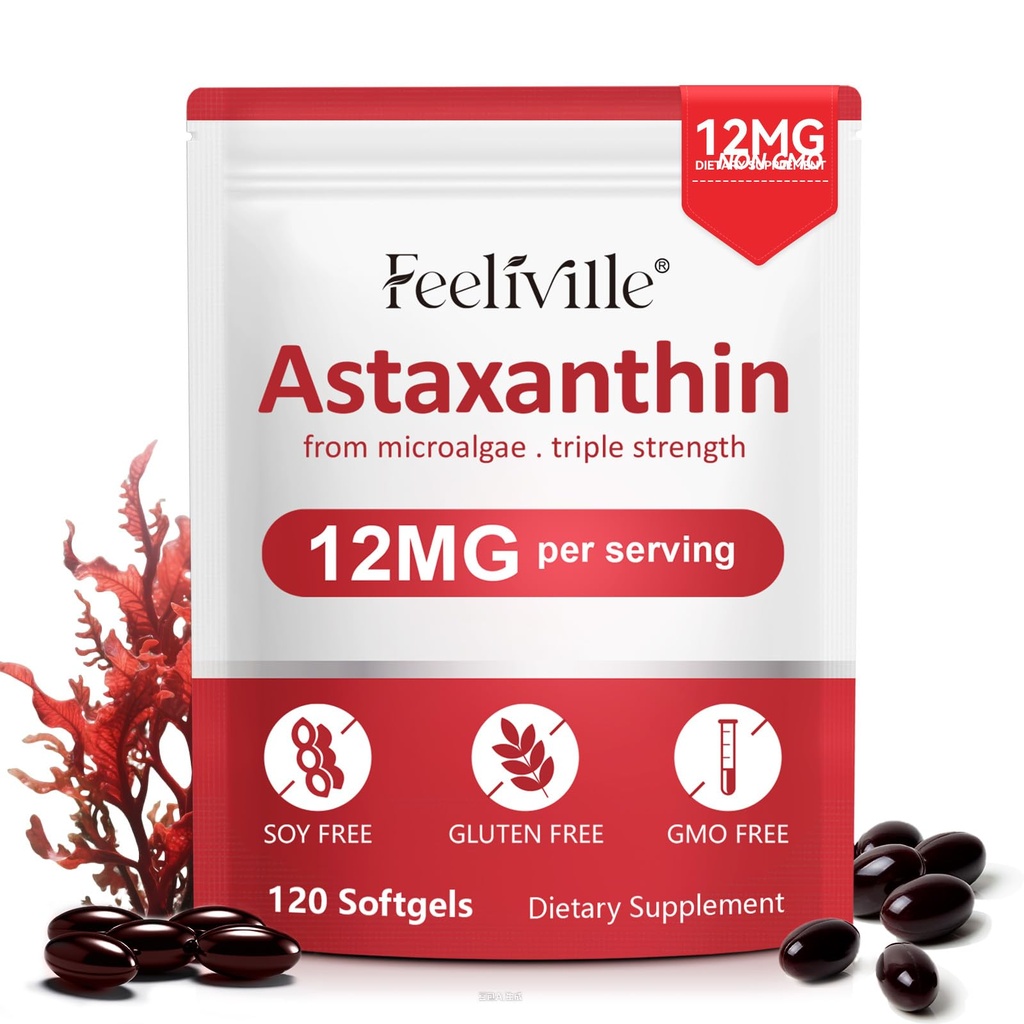 Astaxanthin 12mg, 120 Softgels, 4 Month Supply | Premium Astaxanthin Antioxidant Supplements | Fresh Microalgae Source | Supports Eye, Joint, Internal Circulation, Skin Health