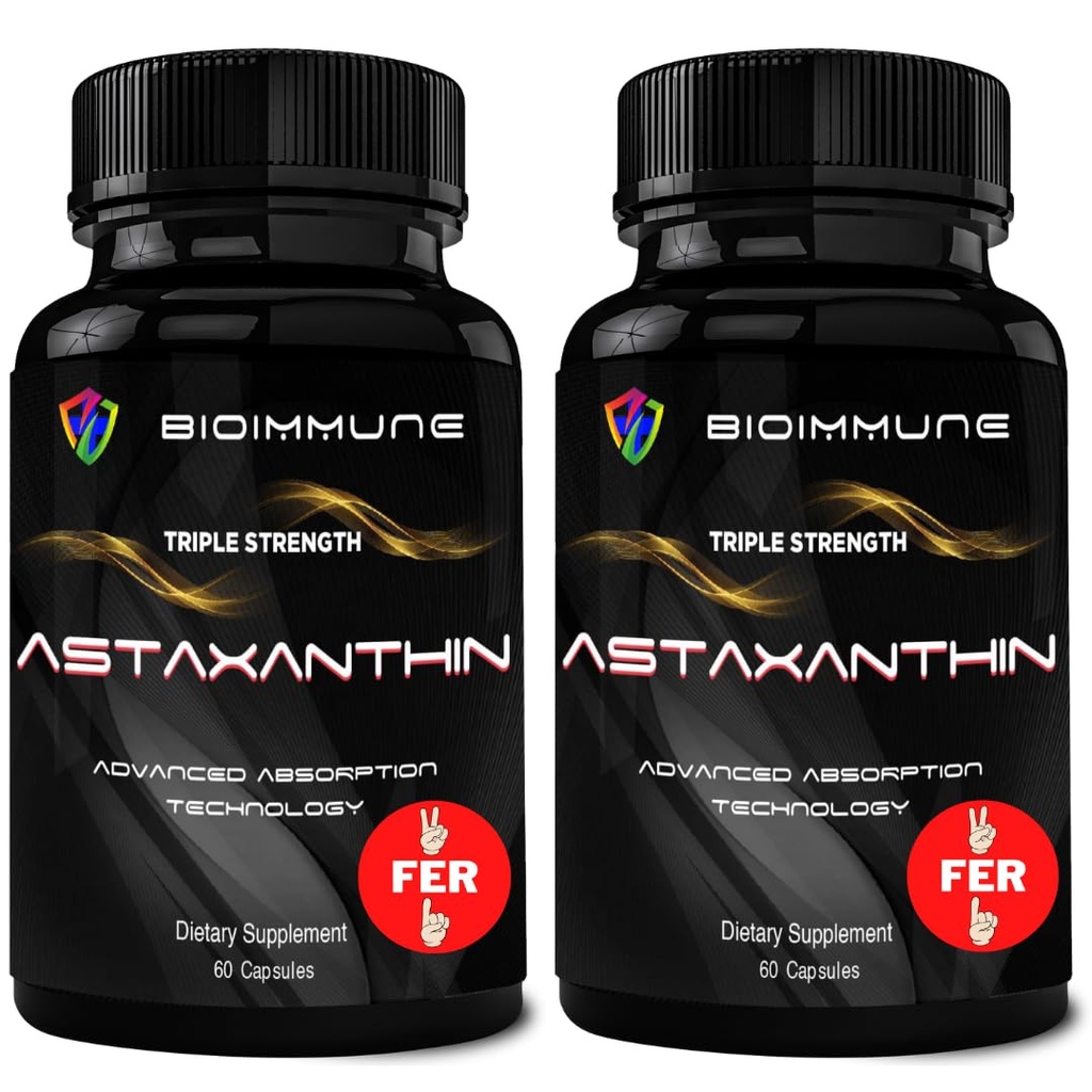 BioImmune 2 Pack Triple Strength AstaQuilTM Astaxanthin 12mg Ausorción mejorada, 120 Softgels w / aceite de coco orgánico. Potente antioxidante para el ojo, Conjunto &amp; Salud del corazón