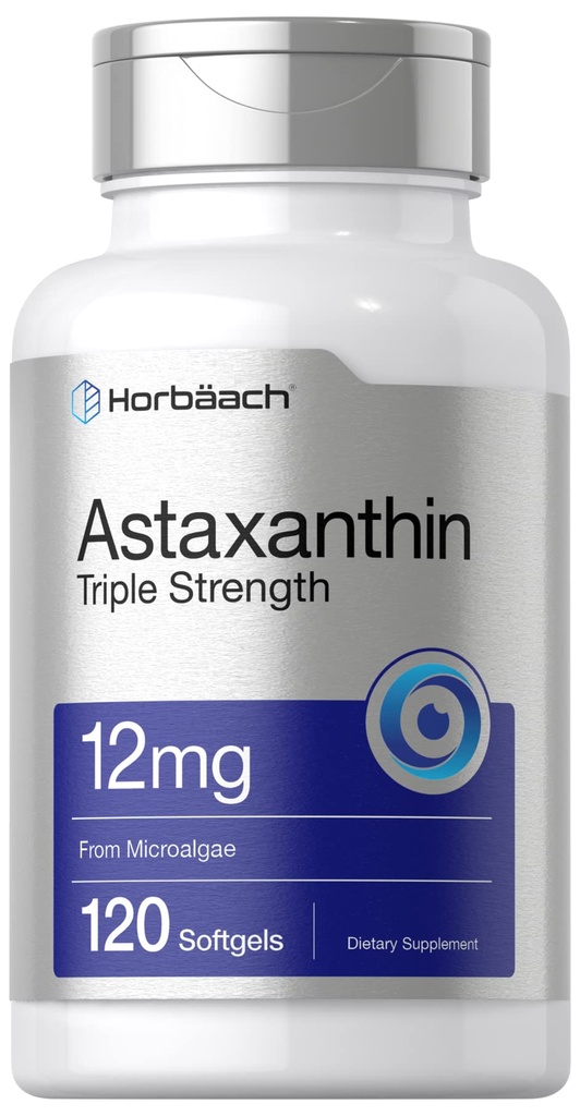 Horbäach Astaxanthin Suplemento Silencio 12mg Silencio 120 Softgels  Triple Strength Silencio from Microalgae ← Non-GMO &amp; Gluten Free