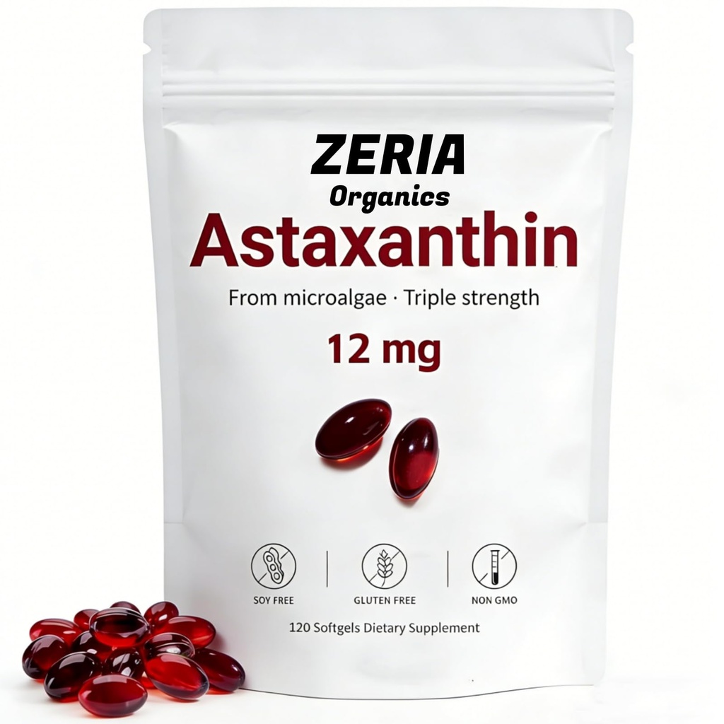 Astaxanthin 12mg, Natural Astaxanthin Supplements Algae, 120 Softgels 4-Month Supply
