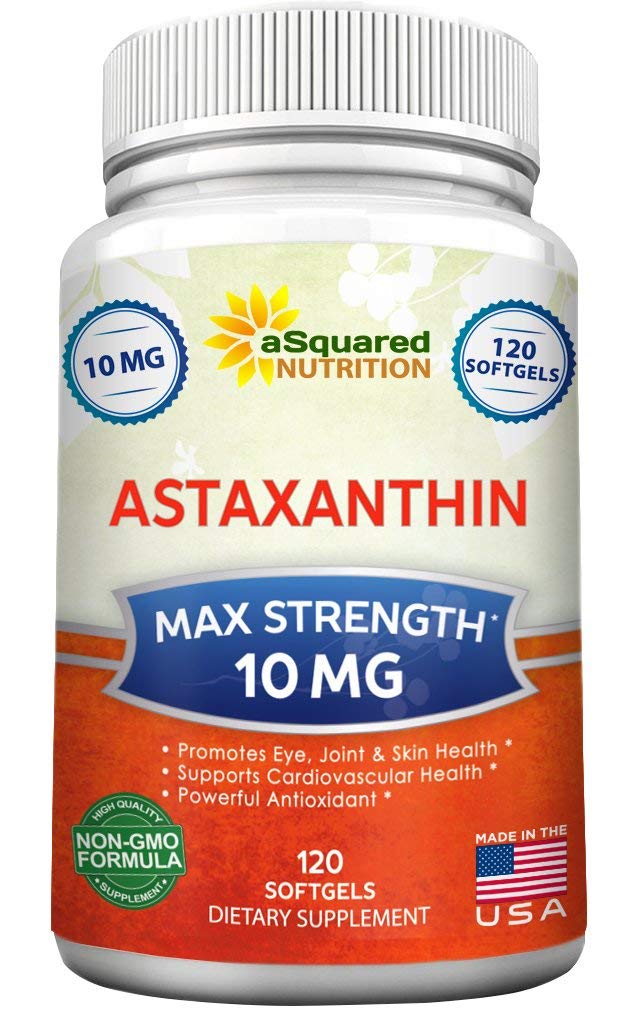 aSquared Nutrition Astaxanthin Supplement - Natural Astaxanthin Pills from Haematococcus Pluvialis Extract for Pure Energy - Max Strength 10mg - 120 Softgels