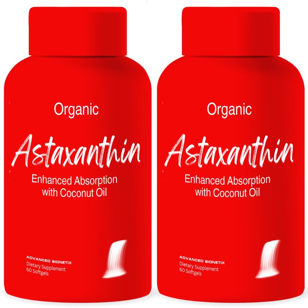 Advanced Bionetix 2 Pack Triple Strength AstaQuilTM Astaxanthin 12mg High Bioavailability Formula, 120 Softgels Organic Coconut Oil for Enhanced Absorption. Powerful Antioxidante Eye Joint Heart Health