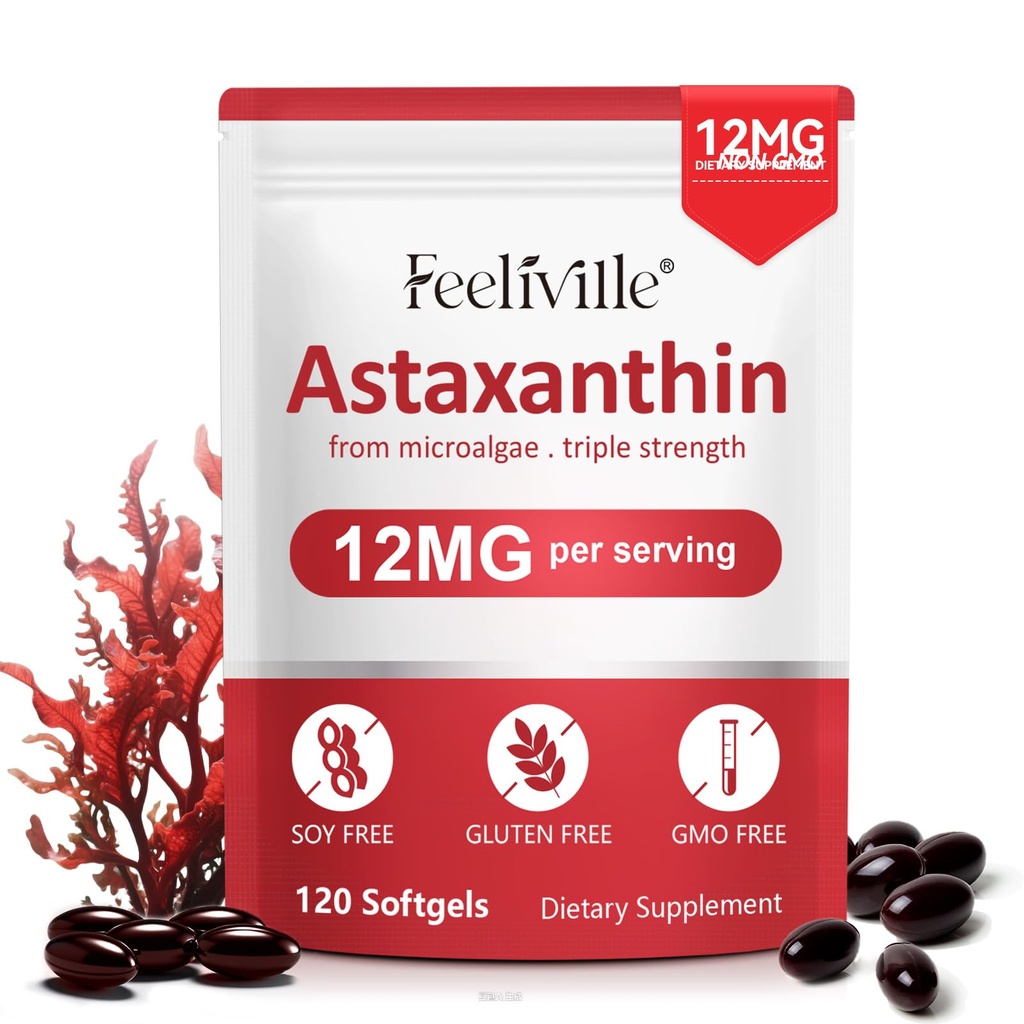 Astaxanthin 12mg 120 Softgels, Premium Astaxanthin Antioxidante Suplementos con Actividad Antioxidante, Soporta Ojo, Esquía, Inmune, Circulación Interna