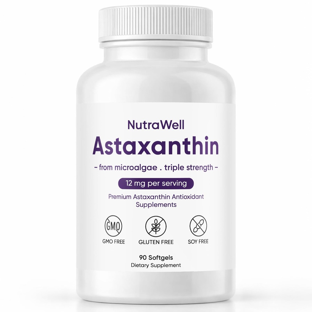 Nutrawell Astaxanthin - Daily Antioxidant Wellness Supplement with Naturally Sourced Astaxanthin Clean Formula for Active Adult Lifestyle Easy to Take Capsules - 90 Softgels (1)