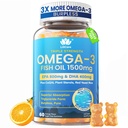Fish Oil Omega 3 Gummies 1500mg for Adults - Triple Strength with EPA & DHA, COQ10, Red Yeast Rice - Wild Caught Omega 3 Fatty Acids Supplements for Hḙar-t & Brain - Sugar Free, Burpless, 60 Count