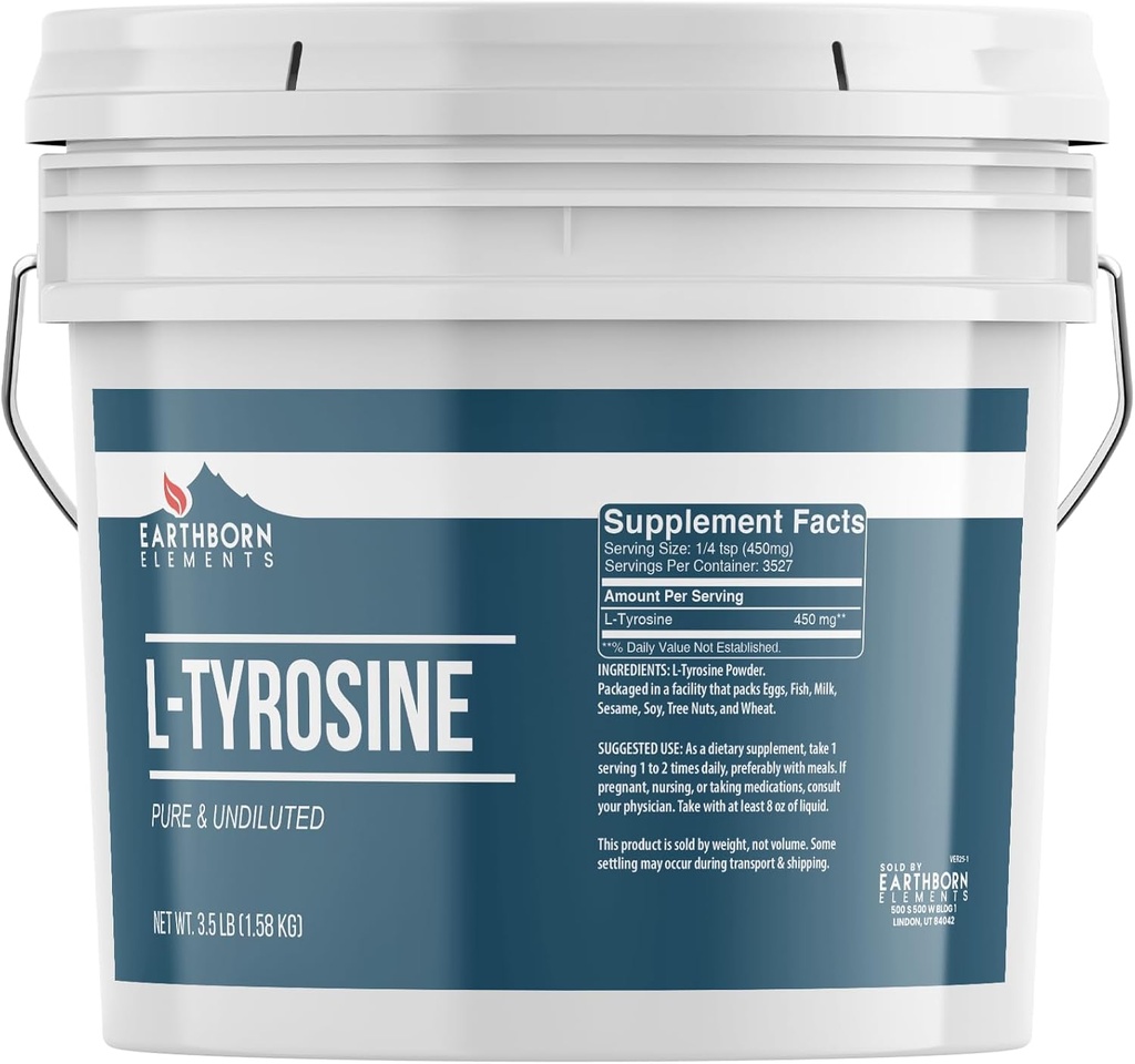 Elementos terrestres L-Tyrosine 1 Cubo de Gallon, Puro ' Undiluted, Dietary Supplement Powder