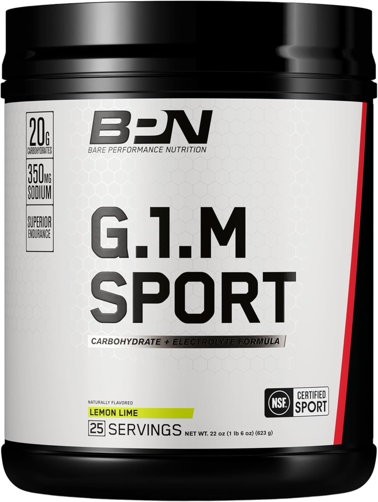BARE PERFORMANCE NUTRITION, BPN G.1.M Go One More Sport, Endurance Training Fuel, Carbohydrate Superior &amp; Electrolytes Powder Formula, Reduce Fatigue, Lemon Lime, 25 Servings