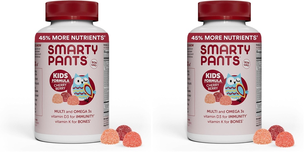 SmartyPants Kids Multivitamin Gummies: Omega 3 Fish Oil (EPA/DHA), Vitamina D3, C, Vitamina B12, B6, A, K & Zinc for Immune Support, Biotin, Grape, Cherry &amp; Berry Flavors, 120 Cuenta (30 Day Supply)