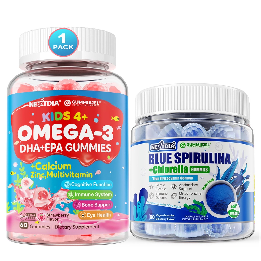 Omega 3 (EPA/DHA) Filled Gummies + Organic Blue Spirulina Gummies