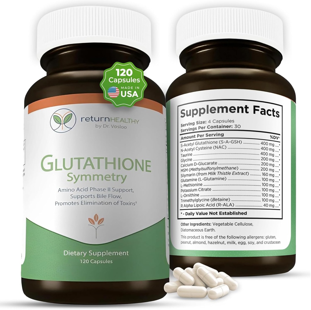 Glutathione Symmetry ← S-Acetyl Glutathione Suplemento Silencio Antioxidantes " Detoxification Suplemento Silencio Natural Cellular Support ← All-Natural, Vegan, Non-GMO, 120 caps
