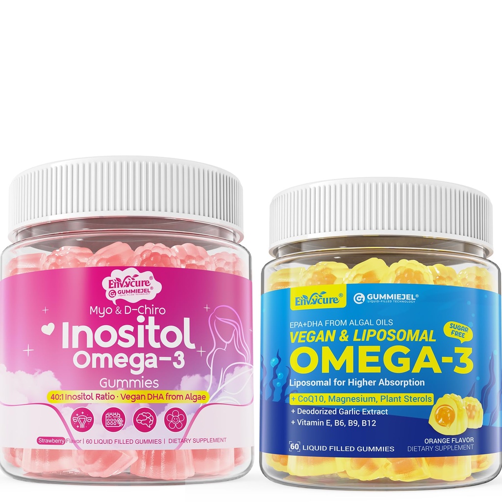 Vegan Omega-3 Gummies, Inositol + Omega-3 Gummies, 2 Pack