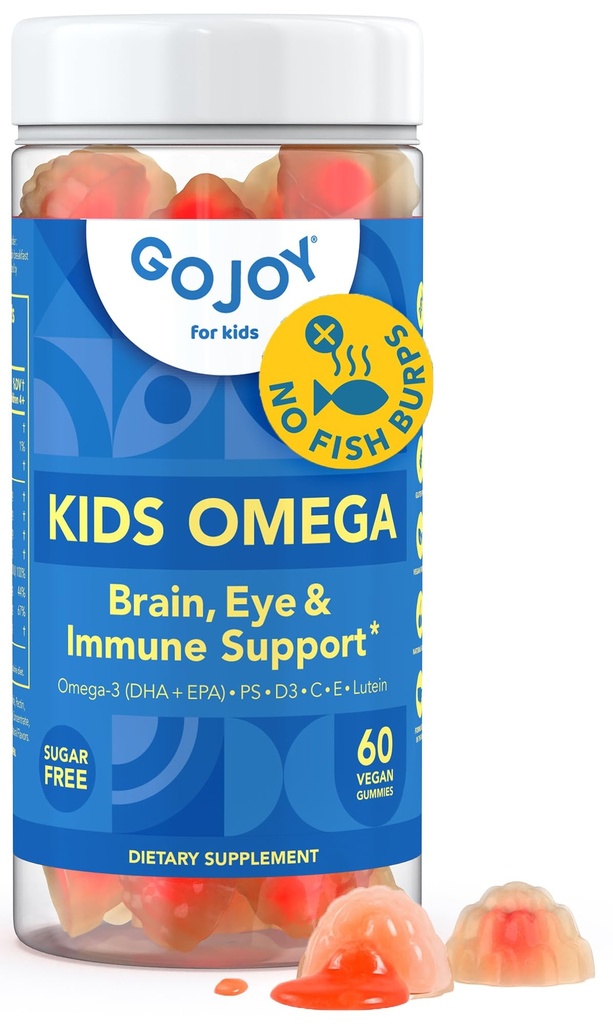 GOJOY Kids Omega 3 DHA Gummies – No Fish Burps, No Sugar – Brain, Eye & Immune Support – Plant-Based Omega-3 from Algae – Vegan, Clean DHA for Toddlers, Children & Kids Ages 3+
