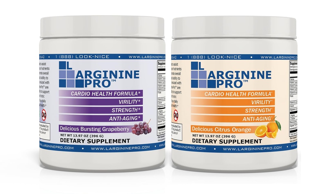 L-ARGININE PRO | 5,500mg L-Arginine Plus L-Citrulline 1,100mg Grape & Orange Powder Drink Mix Supplement for Increased Nitric Oxide Production