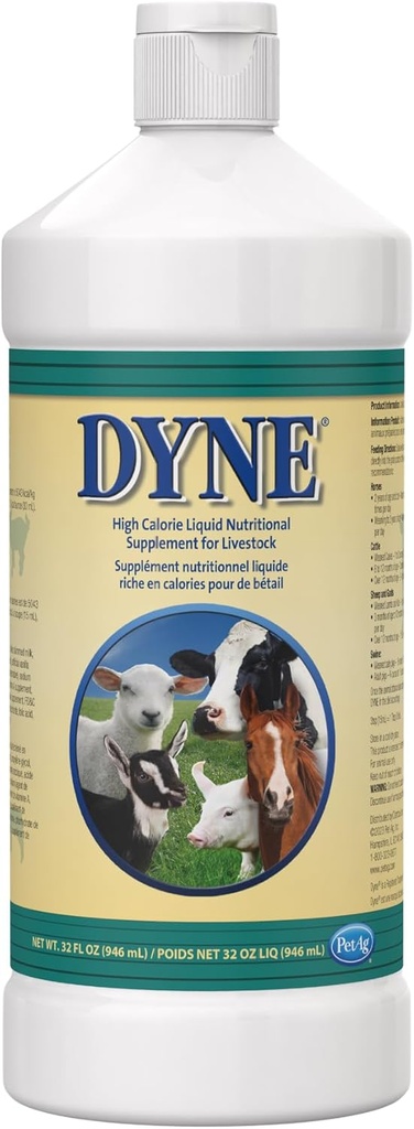 PetAg Dyne High Calorie Liquid Nutritional Supplement for Livestock - 32 oz - Incluye vitaminas agregadas - Excelente para animales de bajo peso, estrés o recuperación