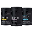 Sports Research® Healthy Hair Pack - Biotin 5,000mcg with Organic Coconut Oil + Vegan Vitamin D 5000iu & Mk7 Vitamin K 100mcg + Omega-3 Fish Oil 1250