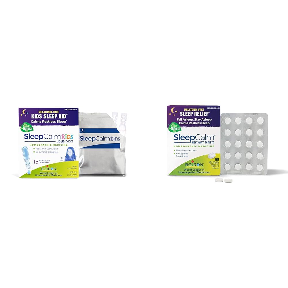 Boiron SleepCalm Kids Liquid Doses and SleepCalm Meltaway Tablets Bundle for Deep, Relaxing, Restful Nighttime Sleep