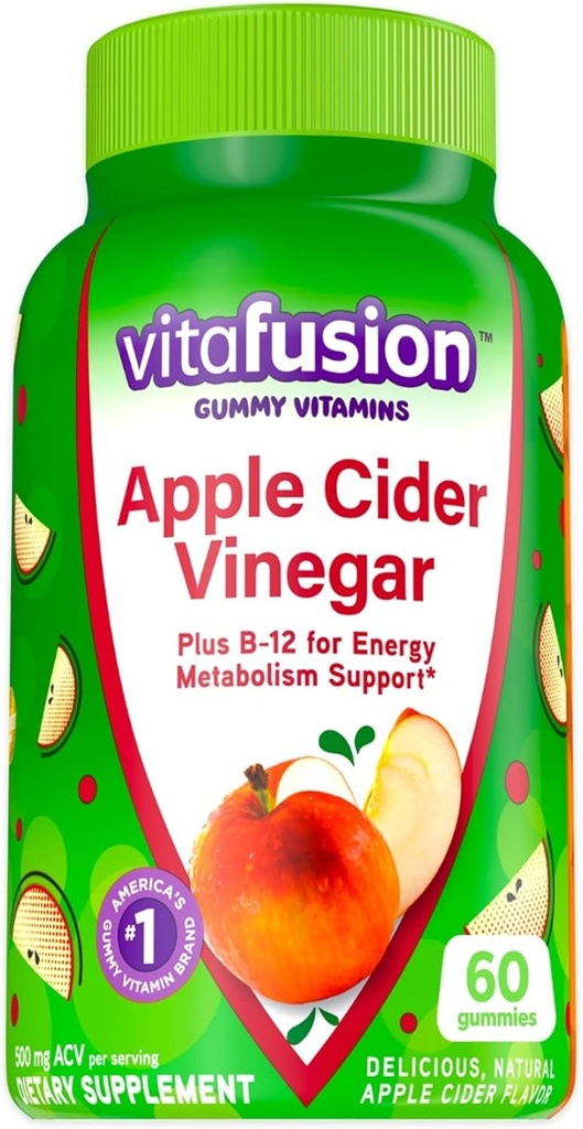 vitafusion Manzana Vinagre Gummies, 500 mg Sidra Apple vinagre por porción más vitaminas B, 60ct (30 días de suministro), sabor natural de la sidra de manzana del número uno de América