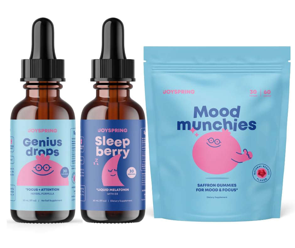 JoySpring SleepBerry Melatonin with Elderberry, Saffron Supplement and Genius Drops for Kids