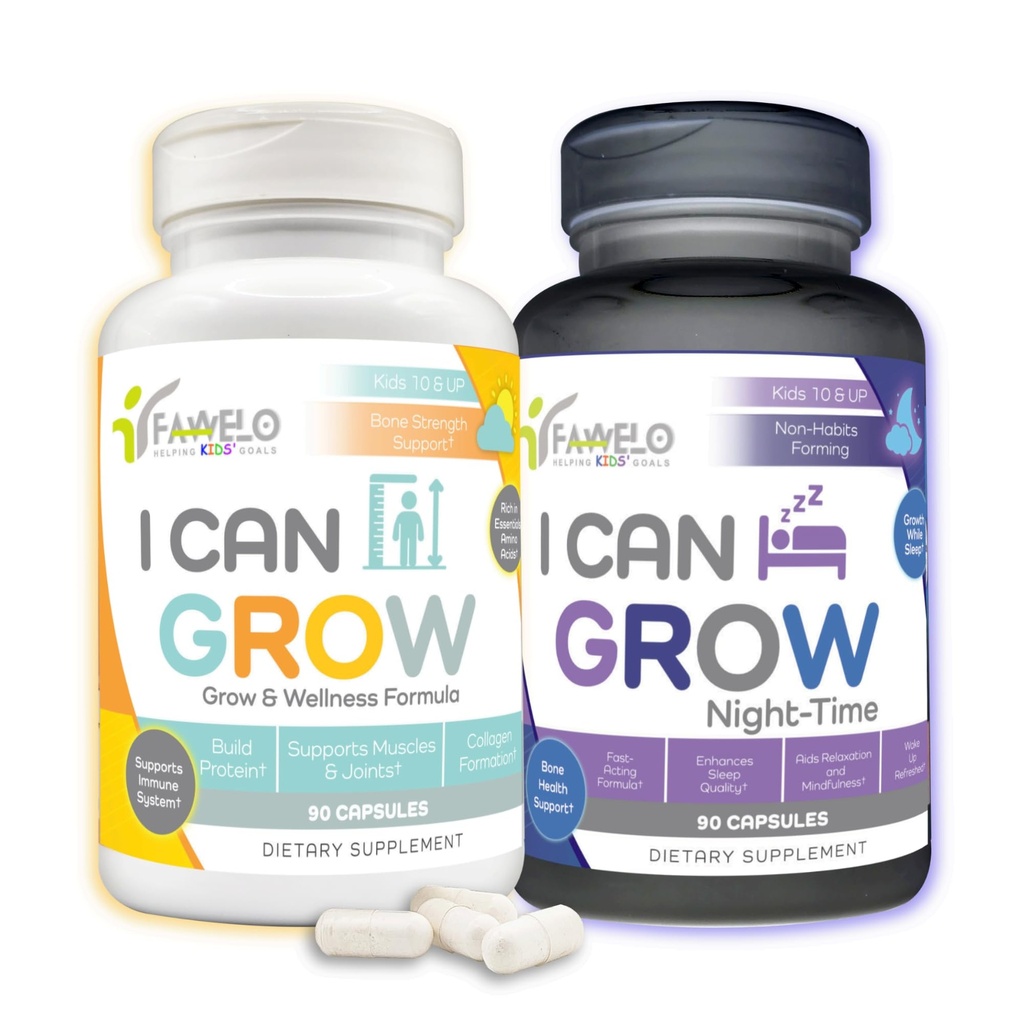I Can Grow Day & Night Bundle for Kids 10+ & Teens | Growth Support with L-Arginine, Colostrum, Magnesium | Nourish Daily + Nighttime Sleep Aid for Maximum Height & Development | 2-Pack