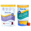 PRIMER DÍA Kids Calming Gummies (Strawberry) & Brain Focus Gummies (Peach) para el descanso " Atención a la vida Mood & Energy Silencio No Melatonin ← Stimulant-Free ← Clean Label Project Verified® TEN Vegan ANTE 30 días