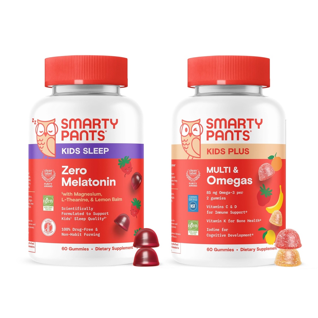 SmartyPants Kids Daily & Nighttime Wellness Bundle: Multivitamin + Sleep Gummies with L-Theanine, Lemon Balm & Magnesium – Drug-Free, Non-Habit Forming, 60 Count (Pack of 2)