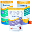 PRIMER DÍA Los niños que calman el magnesio (Strawberries), Multivitamínico (Strawberry & Orange), " Brain Focus (Peach) Gummies ANTERI Daily Nutrients, Mood " Focus "