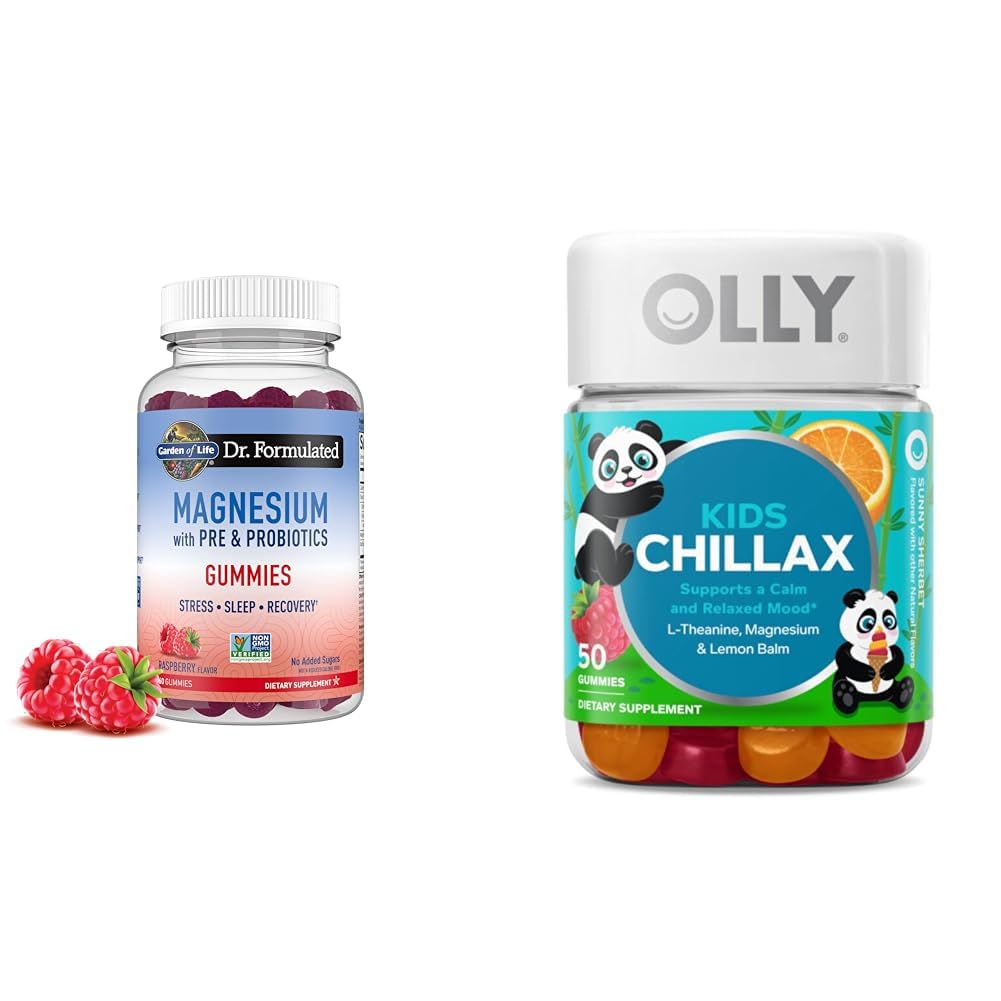 Garden of Life Magnesium Gummies for Stress " Sleep + OLLY Kids Magnesium Gummies for Calm, 60 + 50 Condes