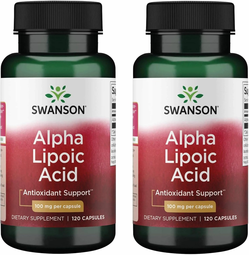 Swanson Alpha Lipoic Acid - Suplemento Natural Apoyo a Niveles de Presión Sanitaria Saludable Ya dentro de un rango normal - promueve el metabolismo del carbohidrato - (120 cápsulas, 100 mg cada uno) (2 Pack)