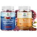 Bundle of Kids Magnesium Gummies - Calm Relaxing Mg Citrate with Raspberry Flavor for Nerve Health Muscles & Heart Support and Irish Sea Moss Gummies with Irish Sea Moss, Bladderwrack &amp; Burdock Root
