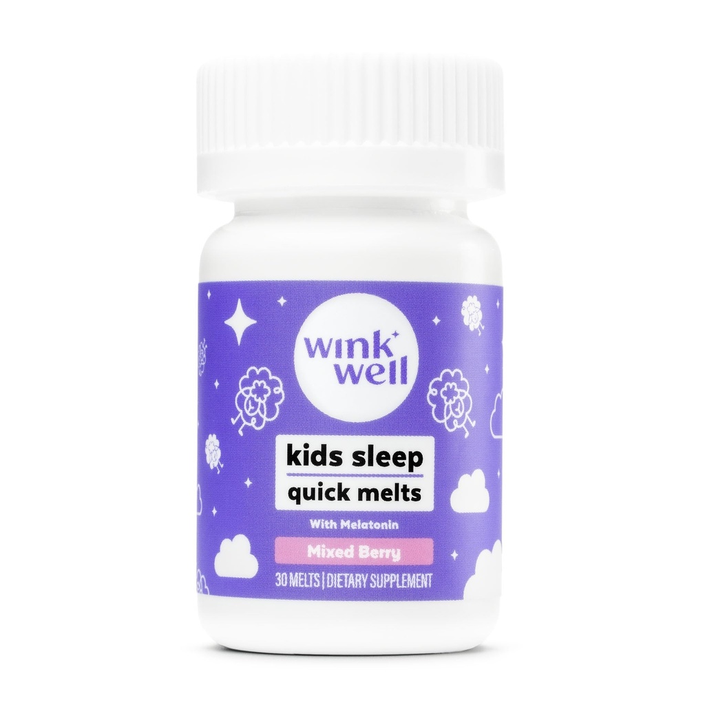 Wink Well Kids Melatonin Chewable Melts-Sleep Aid Chews with Melatonin 1mg- Quick Deep Toddler Sleep Aid, Drug-Free-Fast, Non-Habit-Forming Child Melatonin Dissolve Tablets- 30 Melts