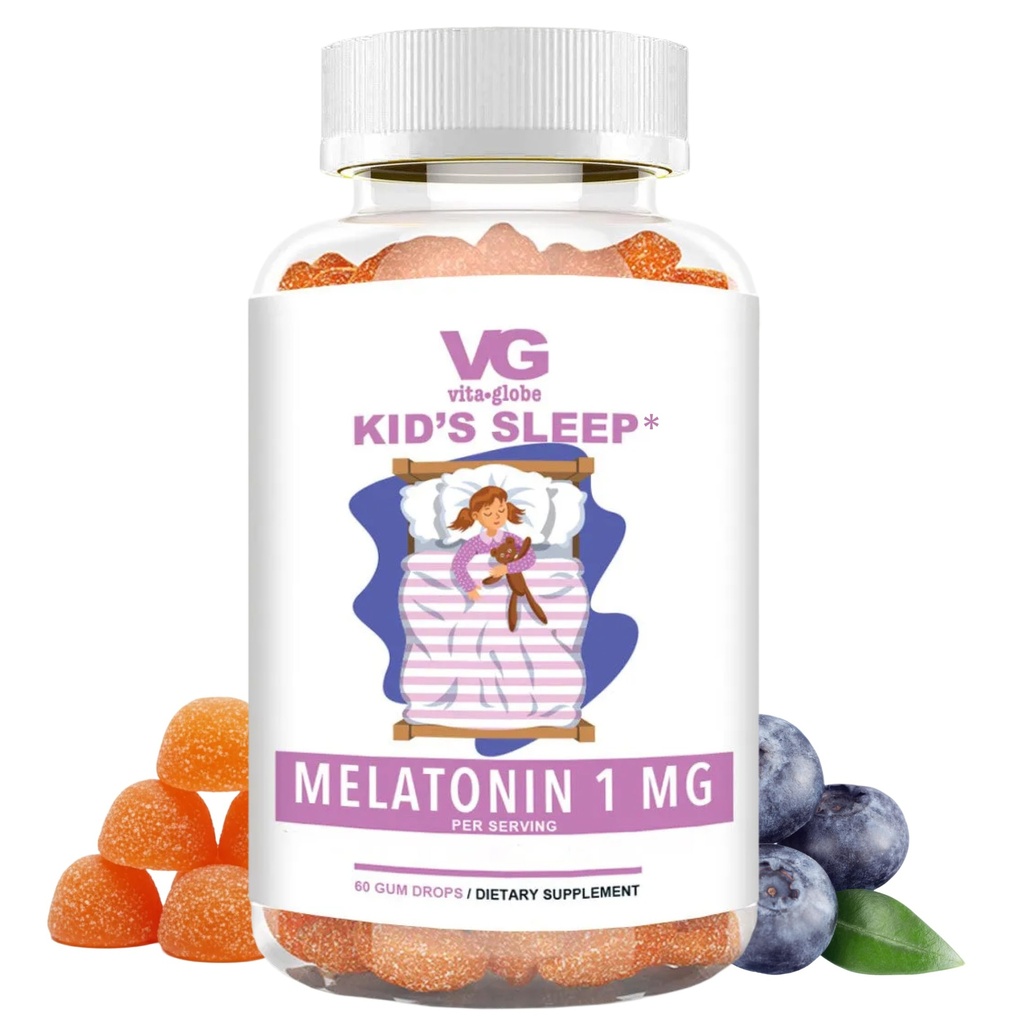 VITA GLOBE Kids Sleep Melatonin Gummies 1mg, Children's Chewable Melatonin Gummy, Non-GMO, Vegan, Sleep Aid Supplement, Relieves Occasional Sleeplessness, 60 Count (Pack of 1)